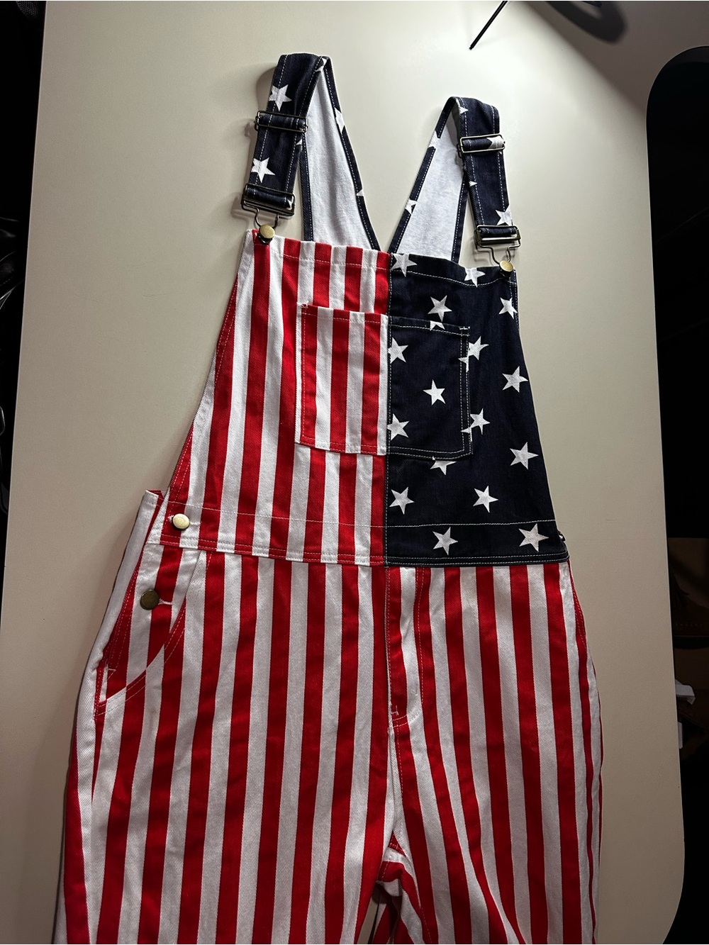MEN’s or Woman’s  XL American Flag Cotton Cargo Overalls - Red, White & Blue